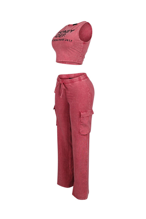 Money Dep Mineral Washed Top & Pants SET